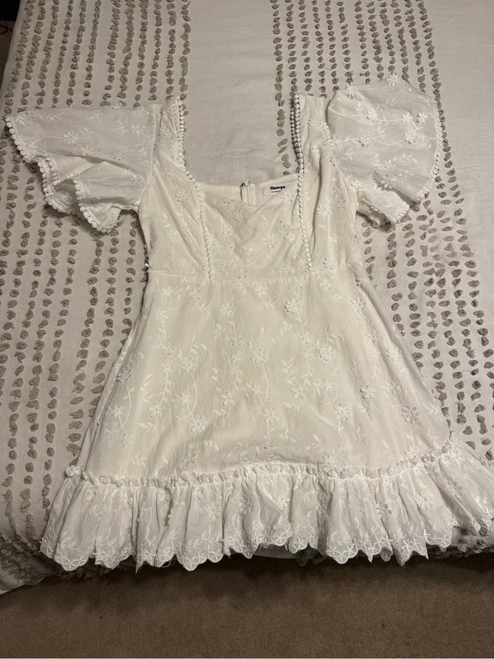 Showpo White Embroidered Puff-Sleeve Mini Dress